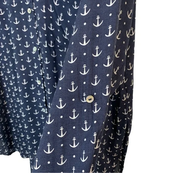 GRAND & GREENE Navy Long Sleeve Anchor Print Blouse Sz 1X - Picture 7 of 9